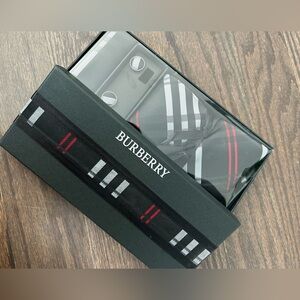 Faux Burberry Black Tie Set with Red and White Stripes
